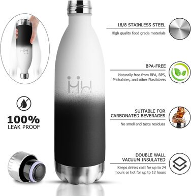 Термос-пляшка 1000 мл, ізольована фляка з нержавіючої сталі, без BPA, пляшка для води, не протікає, з подвійними стінками, для газованої води, підходить для університету, роботи, подорожей, спорту, активного відпочинку, для хлопчиків та дівчаток, темно-зе