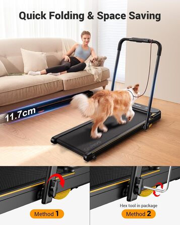 Walking Pad з нахилом 9%, амортизація 6 точок, тихий біговий стіл, 2.5 л.с. для дому/офісу (Чорний з ручкою, APP)