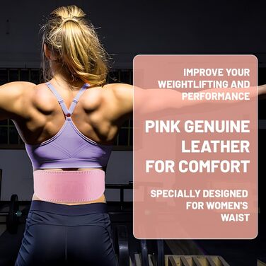 Лляний пояс для важкої атлетики для жінок з підтримкою попереку 10,2 см для пауерліфтингу та присідань (Великий, Рожевий)