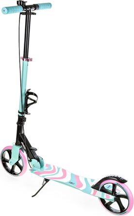 Самокат Raven Zea Mint/Pink для дорослих і дітей, складний, 200 мм, з ручним гальмом, дзвіночком і тримачем для пляшки, міський кік-скутер