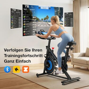 Велотренажер для дому з мобільним додатком, тихий велоергометр з магнітним опором, фітнес-велосипед для кардіотренувань, до 160 кг, блакитний