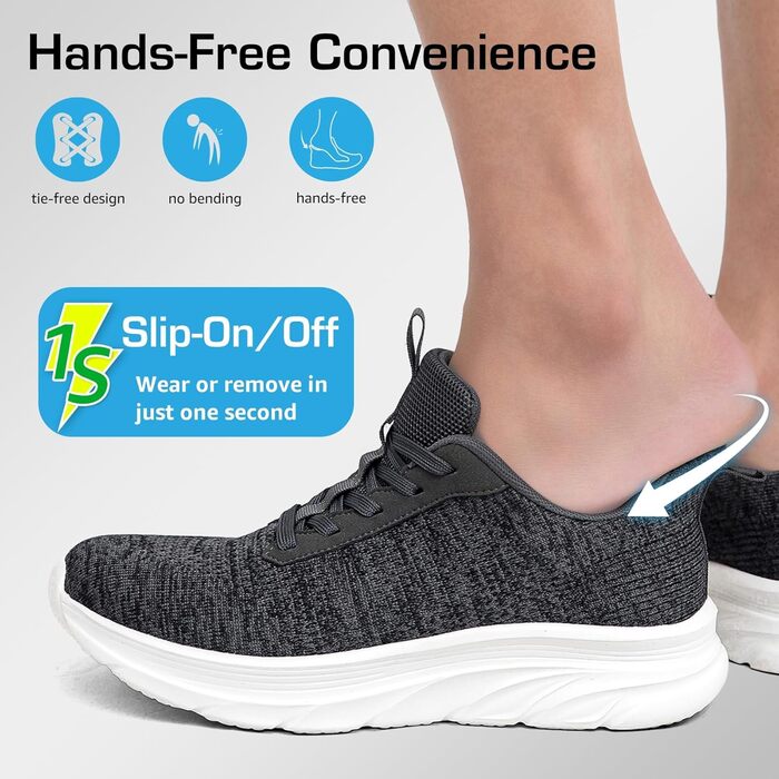 Сліпони чоловічі DimaiGlobal - спортивні кросівки без шнурівків, дихаючі, для занять спортом та відпочинку (43 EU, темно-сірий)