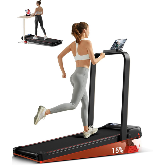 Біговий тренажер CURSOR 4-в-1: складаний, з нахилом 15%, Walking Pad з регулюванням нахилу та трійною амортизацією, дистанційне керування, максимальне навантаження 136 кг