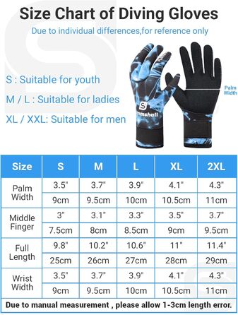 Рукавички для дайвінгу Sushall з неопрену, 3 шт. для чоловіків, тепла та антиковзаюча поверхня, еластичне зап'ястя для дайвінгу, серфінгу, снорклінгу (S, блакитний)