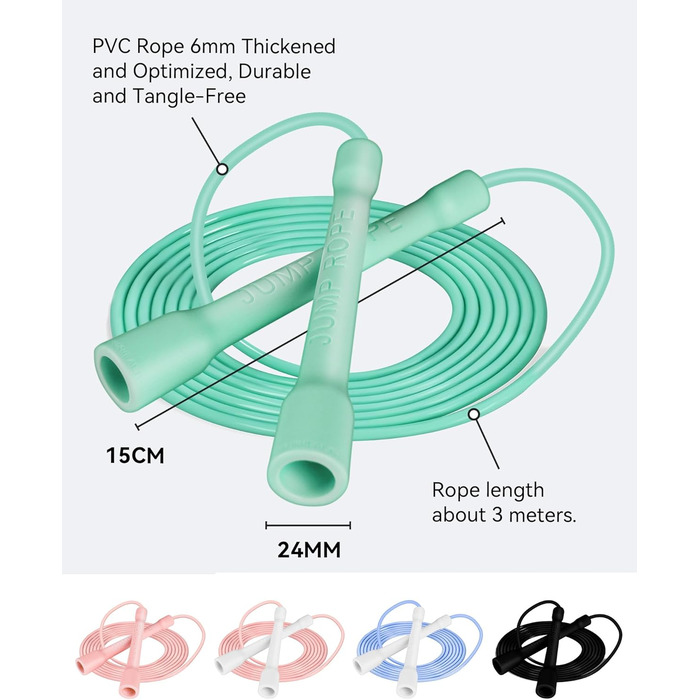 Стрибкове канат iMoebel Springseil Fitness 6 мм, 3 м, PVC, регульований, з ABS ручкою, для дітей та дорослих, бокс, схуднення, кросфіт (зелений)