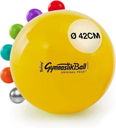Гімнастичний м'яч PEZZI Original Pezziball 42 см, жовтий – універсальний фітнес-м'яч для терапії, спорту та офісу, міцний ПВХ, навантаження до 400 кг