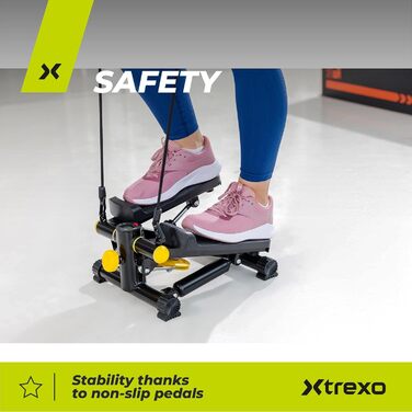 XTREXO Степер для дому FS100 | Регульована висота педалей та опір, дисплей, навантаження до 100 кг, чорний/жовтий | Hometrainer для кардіотренувань