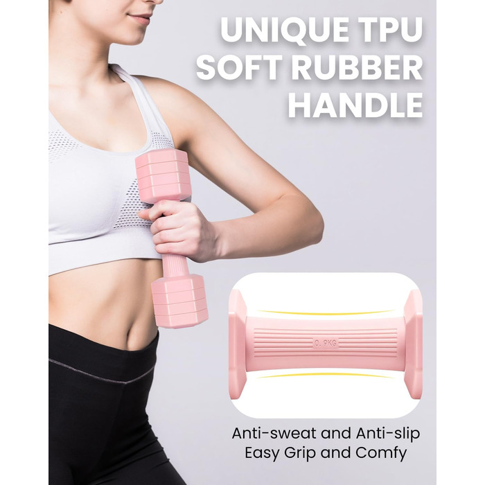 Набір гантелей Fragraim регульовані, 4.54 кг, 4-в-1, для жінок та чоловіків, з м'якими TPR-ручками, для дому, рожевий