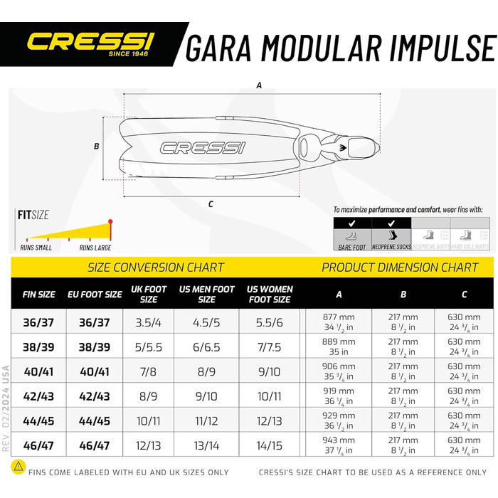 Ласти Cressi Gara Modular Impulse для фрідайвінгу з змінними лопастями, Італія, чорний