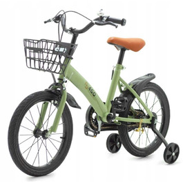 Дитячий велосипед 16 дюймів із бічними колесами та кошиком, колір хакі