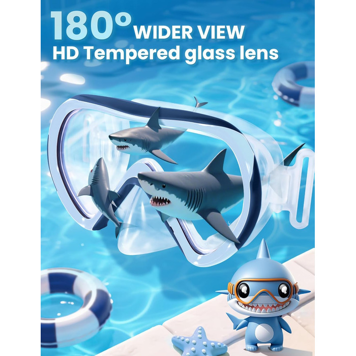 Дитяча маска для снорклінгу та дайвінгу Supertrip, 6-14 років, скло, для хлопчиків та дівчаток (SeaBlue)