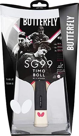 Настільний тенісний ракетка Butterfly Timo Boll SG99 для професіоналів, ITTF сертифікований накладка Wakaba, анатомічна ручка smart.Grip, комплект з чохлом і 3 м'ячами