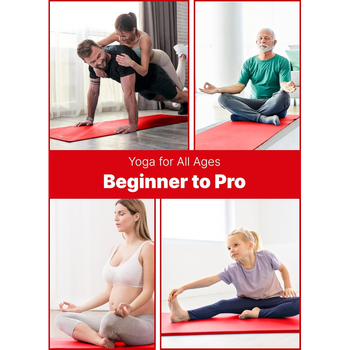 ROMIX Килимок для йоги, 15 мм, з антиковзаючою поверхнею, з сумкою та ременем, для фітнесу, пілатесу, медитації, червоний