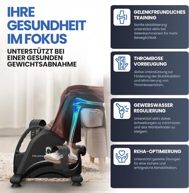 Тренажер для ніг та рук HELDENWERK Pedaltrainer Basic Set — домашній велотренажер для літніх людей та реабілітації, сертифікований TÜV/GS, з ременями та килимком