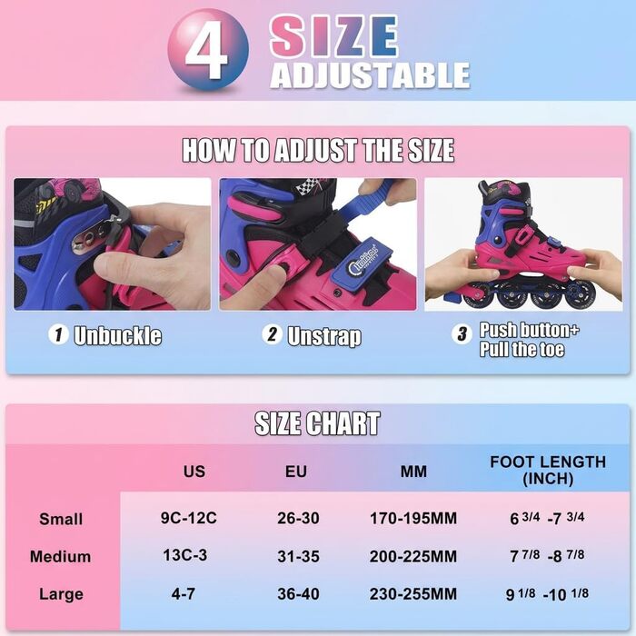 Інлайне ролики Nattork для дітей та дорослих, регульовані, дитячі ролики, дизайн для перегонів, червоно-синій колір, розмір 37-40