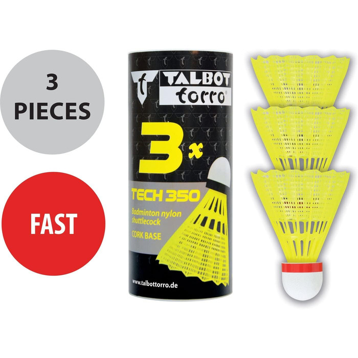 Набір для бадмінтону Talbot-Torro Tech 350 - 3 або 6 штук, різні кольори/швидкості, нейлоновий волан для гри в приміщенні та на вулиці