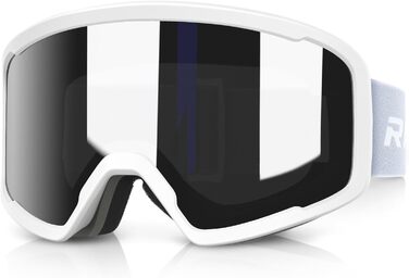 RIOROO Лижна маска для чоловіків і жінок, OTG, 100% UV-захист, сноубордична маска для власників окулярів, антифог, біло-срібляста