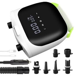 Електрична повітряна помпа 4000mAh з акумулятором, 20PSI, перезаряджувана, високого тиску, з інтелектуальною інфляцією/дефляцією, автоматичним вимкненням для SUP-дошок, каяків, крил, драконів, наметів, матраців, біла