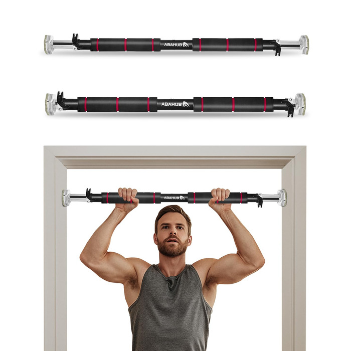 Кімнатна турнік Abahub для дверей з фіксатором, без свердління, чорно-червоний, для домашніх тренувань