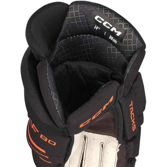 Хокейна рукавичка CCM Tacks XF80 Junior чорний/помаранчевий, 12 дюймів
