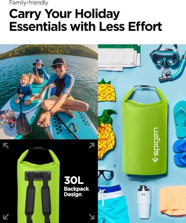 Водонепроникний мішок Spigen Aqua Shield 30L: Сумка, рюкзак для пляжу, плавання, кемпінгу, катання на човні та каяку (Cactus Green)