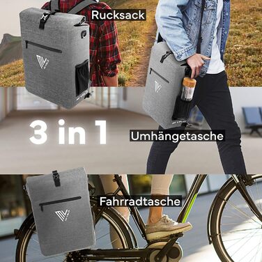 Велосумка MIVELO 3-в-1 для багажника, рюкзак і сумка через плече, водонепроникна, без ПВХ, з відсіком для ноутбука, сіра