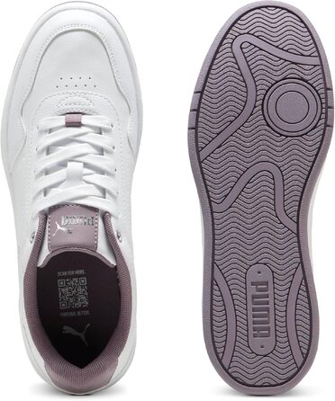 Жіночі кросівки PUMA Court Classy Basic — білі зі сріблястими та сливовими деталями, розмір 39 EU