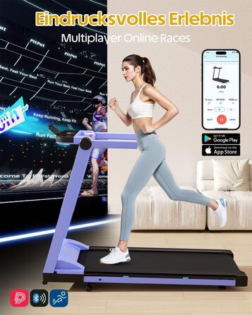 Lacuffy Біговий тренажер для дому, складаний, Walking Pad з нахилом 6%, велика площа для бігу 112 * 42 см, вантажопідйомність 158 кг, для високих людей (Синьо-Чорний)