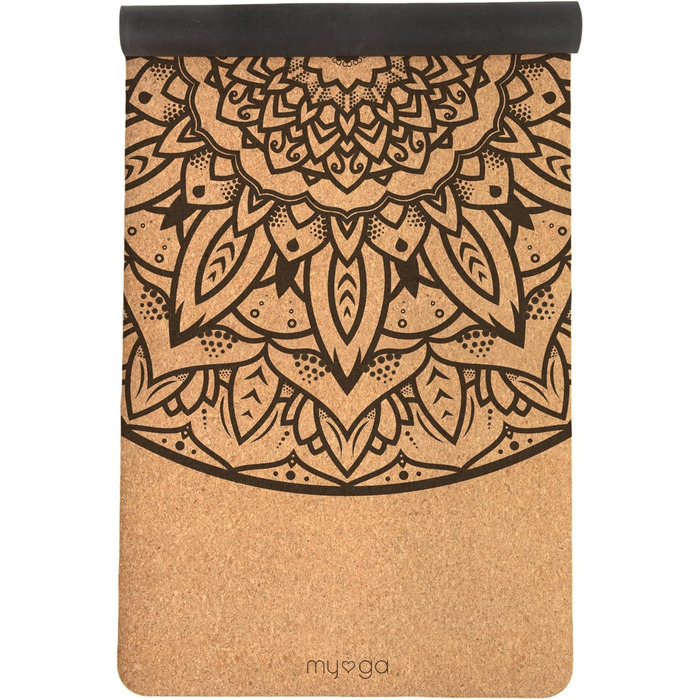 Йога мат Myga XL Kork: 200x70 см, 6 мм, з натуральної кори, протиковзаюча, для йоги, пілатесу, медитації та фітнесу. Малюнок мандала