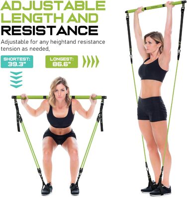 Pilates Bar Kit з гумовими стрічками Grün – багатофункціональний тренажер для пілатесу для жінок та чоловіків з міцною металевою пряжкою, обладнання для домашніх тренувань для всього тіла