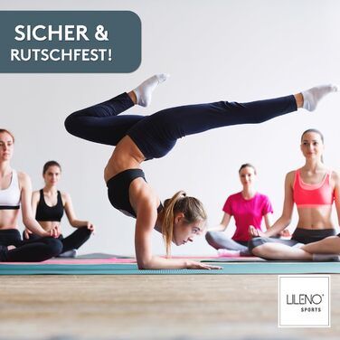Килимок для йоги LILENO SPORTS (180x60 см) з ремінком - спортивний килимок з антиковзаючим покриттям, 4 мм, для фітнесу, йоги та тренувань вдома. Колір: блакитний