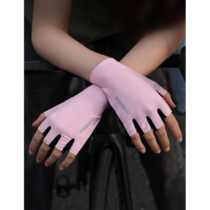 Велосипедні рукавички INBIKE Habfinger для чоловіків, літні, ударостійкі, дихаючі, світловідбиваючі, зелені (L, Рожевий)