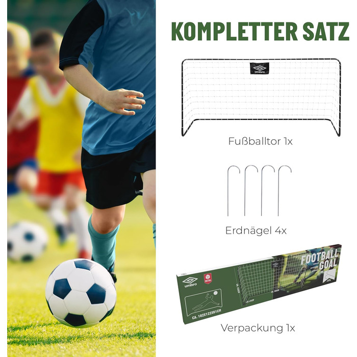 Футбольні ворота Umbro 182x122x61 см, металеві, чорні, для дітей і дорослих, для саду та дому, тренувальні