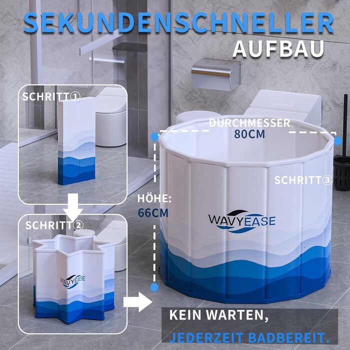 Зручна складана ванна для криотерапії | Ø80 x 75 см | Для спортсменів та дорослих | З ізольованою кришкою | Сірий та білий колір