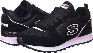 Кросівки жіночі Skechers Og 85 Step N Fly чорного кольору з замші, сітки та Duraleather, рожева окантовка, 35.5 EU
