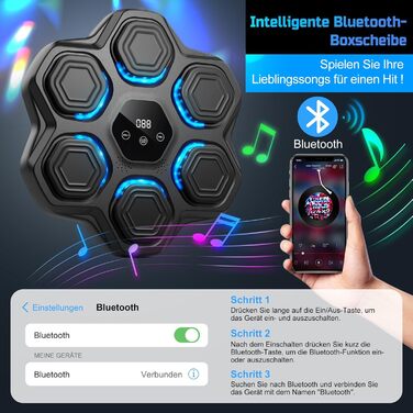 Музична боксівська машина Beatpunch LED з боксерськими рукавичками. Smart боксівська машина для дому, чорна. Підходить для дорослих та дітей.