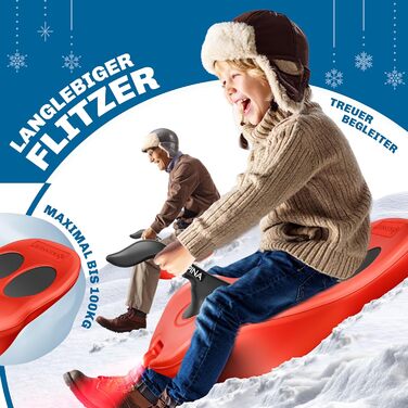 Слалом KESSER® Bob Alpina з LED-підсвіткою та тросом. Дитячий гірський санки, пластиковий санки для дітей та дорослих. Червоний.