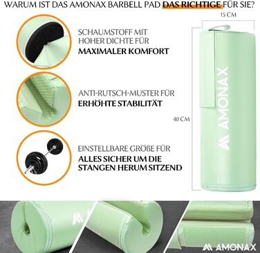 AMONAX Подушка для гіп-трасту та штанги, товста, зелена – м'яке фітнес-полотно для штанги, аксесуар для спортзалу, підходить для жінок і чоловіків