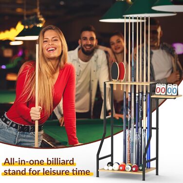 Стійка для більярдних київ YBING: тримає до 10 київ, бамбукова, з невеликою поличкою