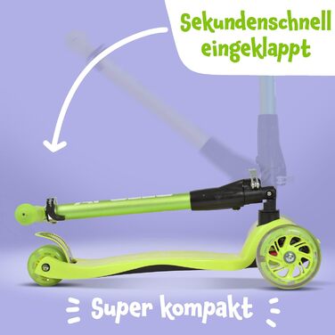 Дитячий самокат Apollo Kids Whiz з LED колесами, складаний, для хлопчиків і дівчаток від 3 років, безпечний, міцний, для дітей 3-6 років