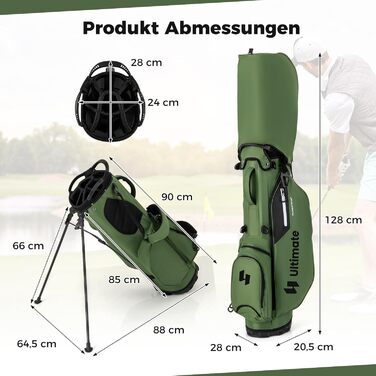 Сумка для гольфу COSTWAY Standtasche з підставкою, 8 відділень, водонепроникна накидка, легка, з 5 кишенями та підставкою для олівців, для чоловіків та жінок (Зелена)