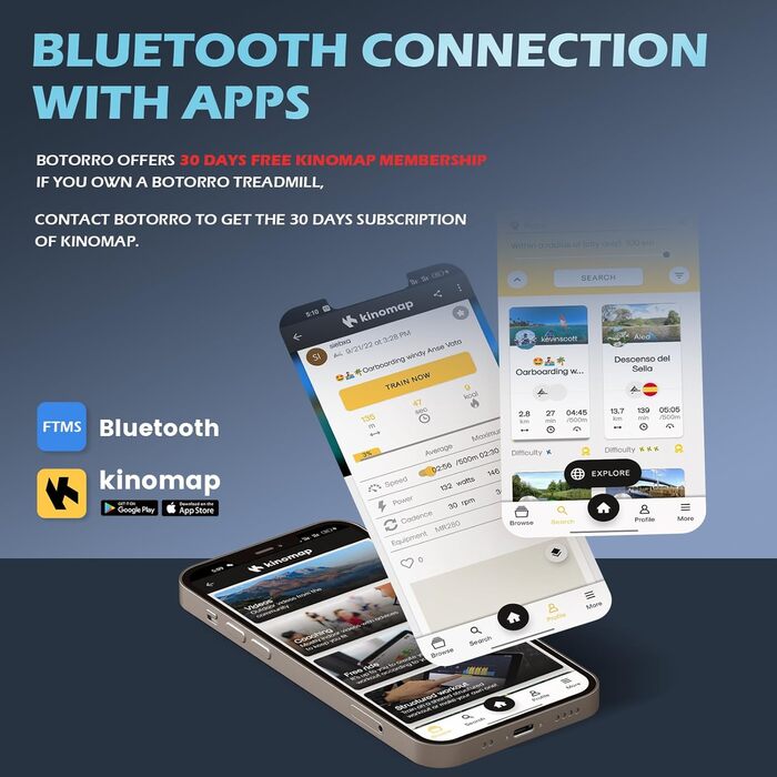 Бігова доріжка BOTORRO для дому, складана, з широкою амортизацією, Bluetooth, LED-дисплей, автоматичний нахил до 18%, вага до 136 кг