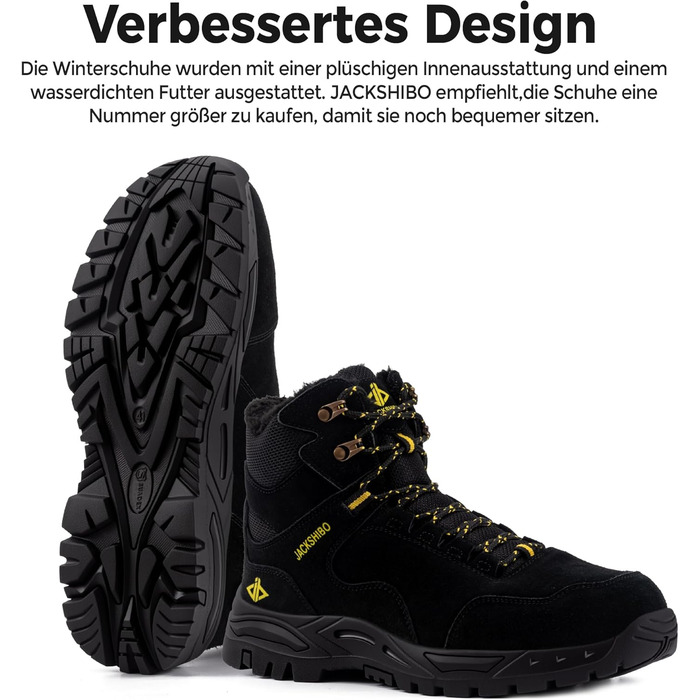 Чоботи зимові чоловічі/жіночі JackShibo, теплі, водонепроникні, антиковзаючі, для активного відпочинку (39 EU, чорний)