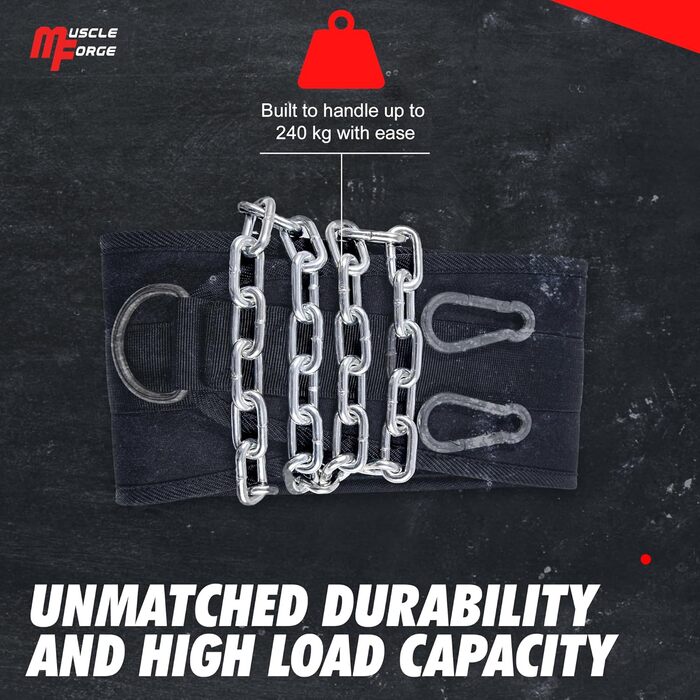 Пояс для вправ з ланцюгом 80см, сталевий ланцюг для підтягувань та віджимань на брусах | Міцний вантажний пояс для тренажерного залу та силових тренувань | Тренувальний пояс з вагою до 240кг, для додаткової ваги для чоловіків та жінок