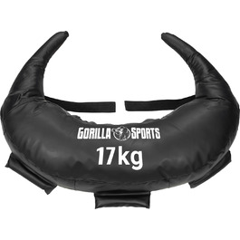 Gorilla Sports Болгарський мішок 17 кг, 5 ручок, штучна шкіра, чорний – для кросфіту, фітнесу та силових тренувань
