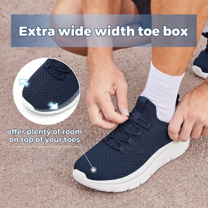 FitVille Кросівки Slip-On для чоловіків: зручні, широкі, дихаючі, для занять спортом, бігу, фітнесу та прогулянок (40 EU, X-широкі, темно-синій)