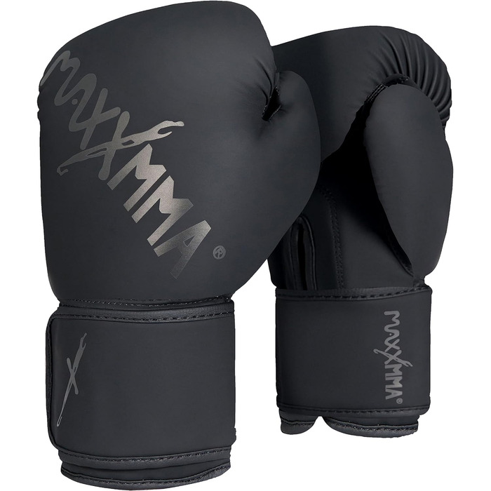 Боксерські рукавички MaxxMMA Pro Style для чоловіків та жінок, 10 унцій, чорні. Ідеально для тренувань, спарингу, муай-тай, кікбоксингу та роботи з мішком.