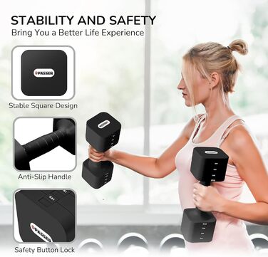 Набір гантелей 20 кг, регульовані, 5-в-1, для фітнесу, дому, силових тренувань (2/4/6/8/10 кг), чорний