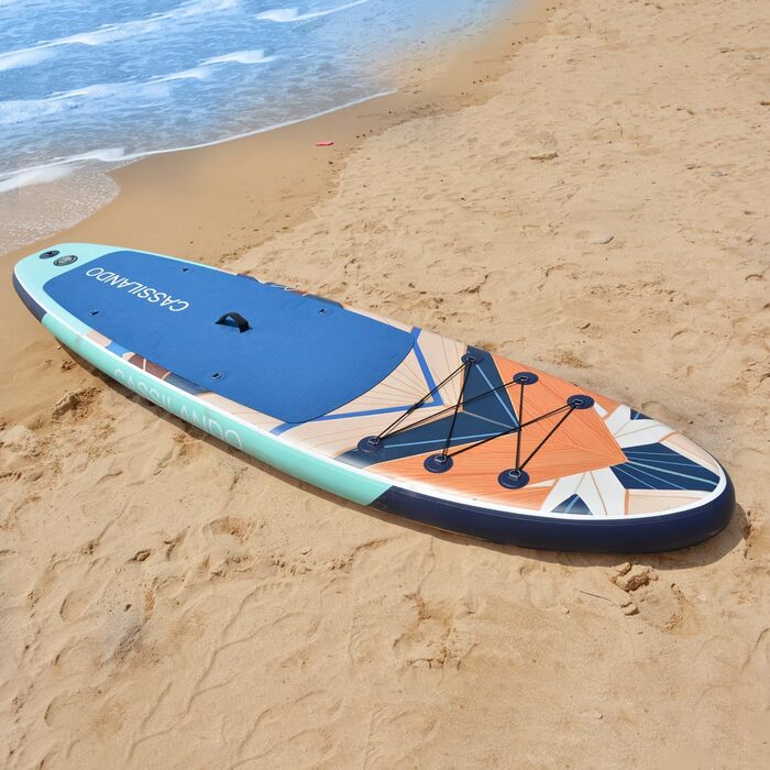 Надувний SUP дошка CASSILANDO Stand Up Paddle Board 335 см з аксесуарами та сумкою для перенесення, для йоги, риболовлі, серфінгу, підходить для дорослих та підлітків, з імітацією текстури дерева, колір м'ятно-зелений