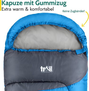 Дитячий спальник Trail Mumienschlafsack для кемпінгу 3 сезони, блакитний, 300 г/м² - з транспортним рюкзаком для хлопчиків та дівчаток